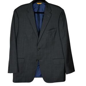 RECENT Hickey Freeman Beacon Blazer Wool Dbl Vent 2-Btn US Plaid Gray Blue 44R